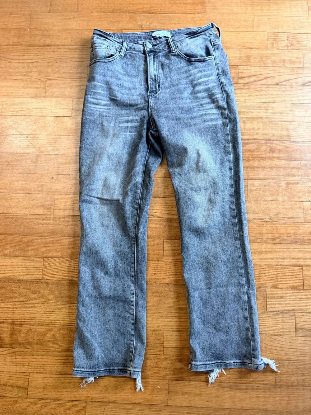 Risen Jeans Womens 9 29 Grey Acid Wash Distressed Back Pocket Raw Hem Straight